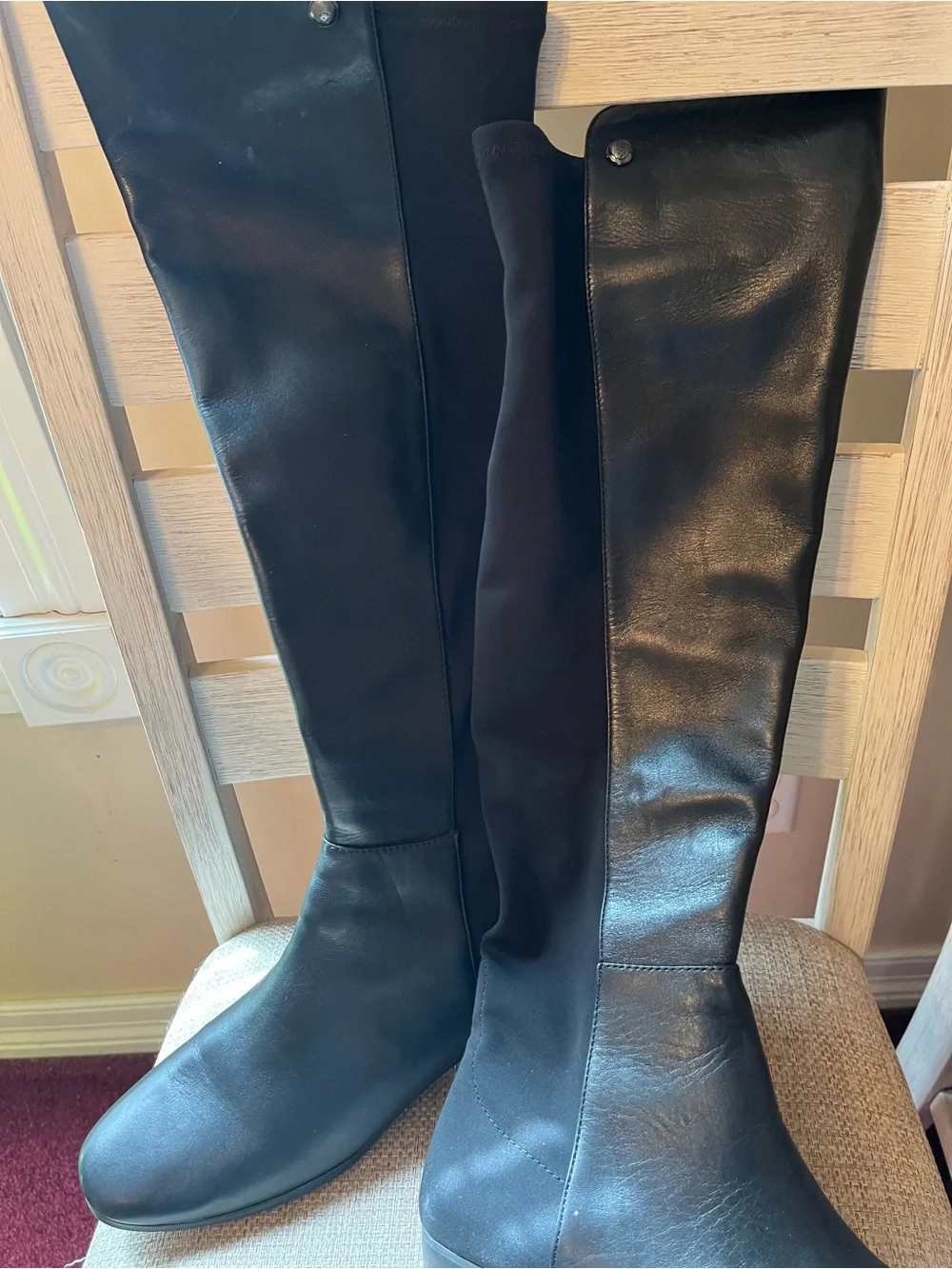 Vince Camuto Black Over-the-Knee Stretch Leather Boots
